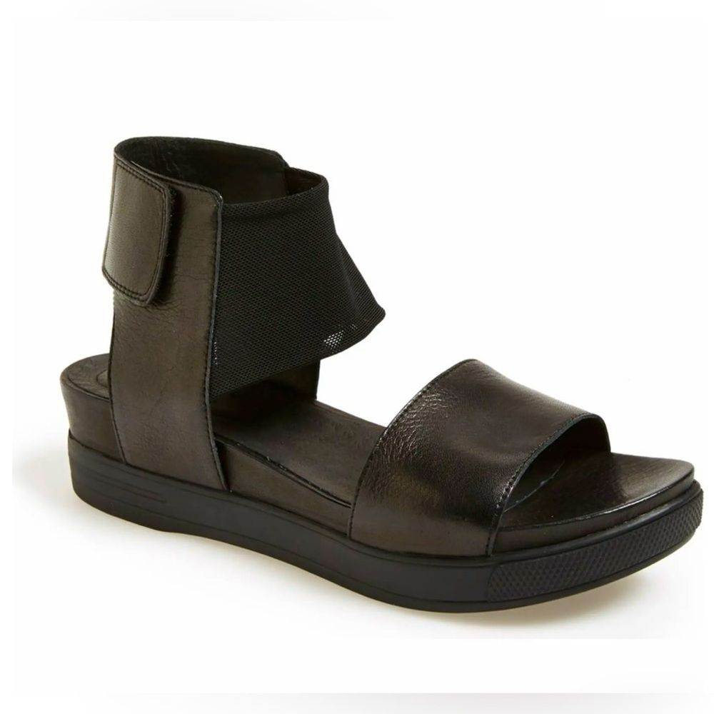 Eileen Fisher ✨ Spree Sport Platform Black Leather Ankle Strap Sandals ✨ Size 5